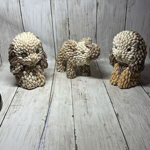 Vintage Nanco Sea Shell Animal Figurines Elephant‎ Dog Folk Art Decor set of 3